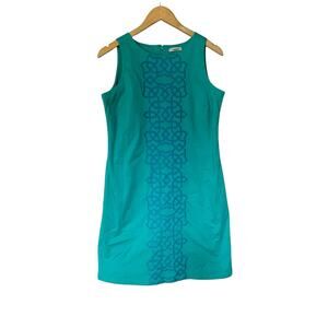 Garnet Hill Green Embroidered Sleeveless Sheath Dress Size 6